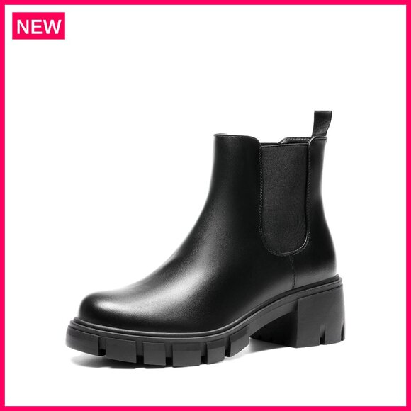 Shoes - Women's Chelsea Ankle Boots Slip-On Chunky Heel Lug Sole Platform Fall Booties